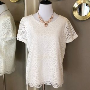 JCrew White Scalloped Lace T-shirt